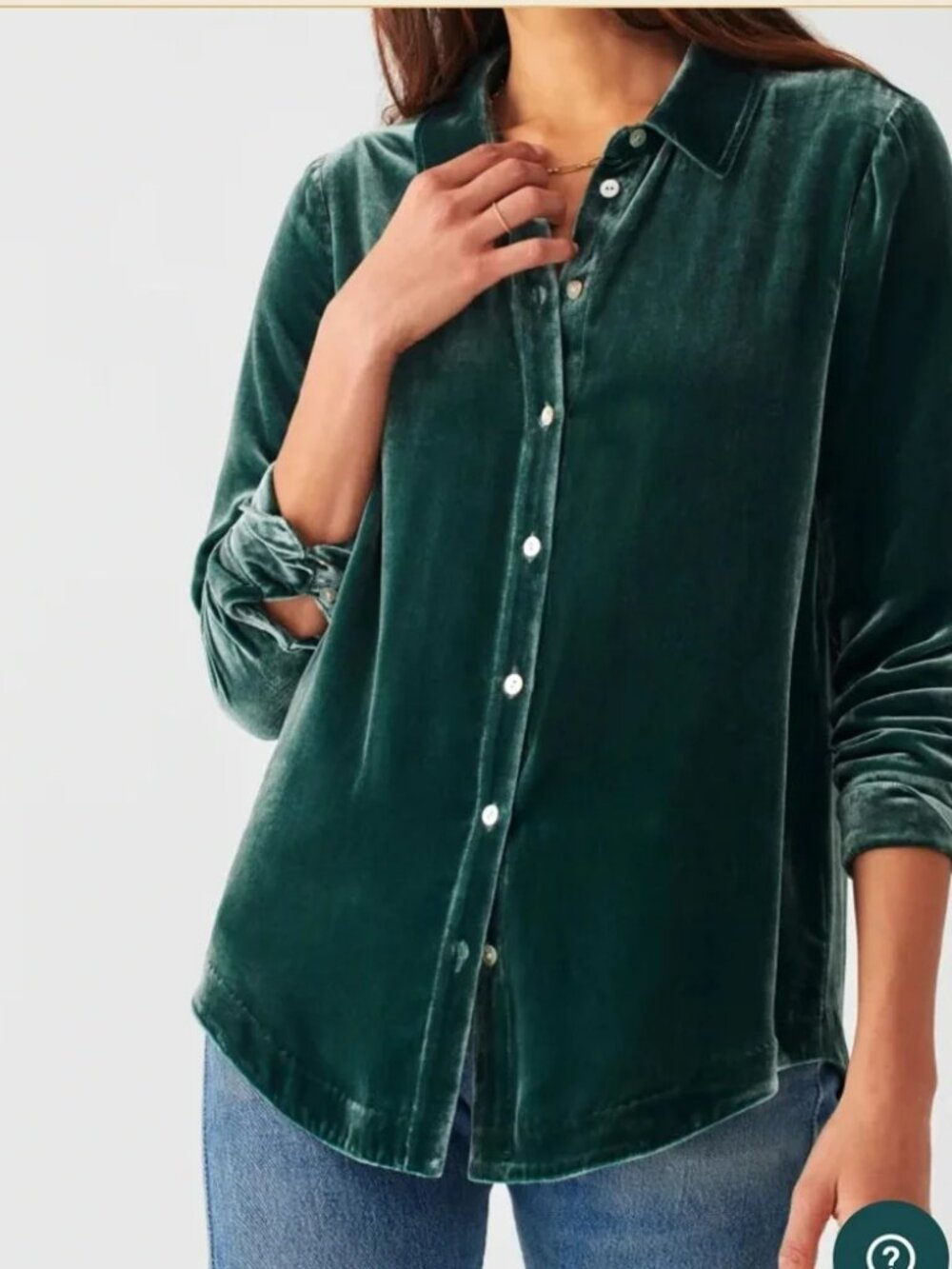 Faherty Stretch Silk Velvet Genevieve Blouse Button Down Dark Green Boho XS